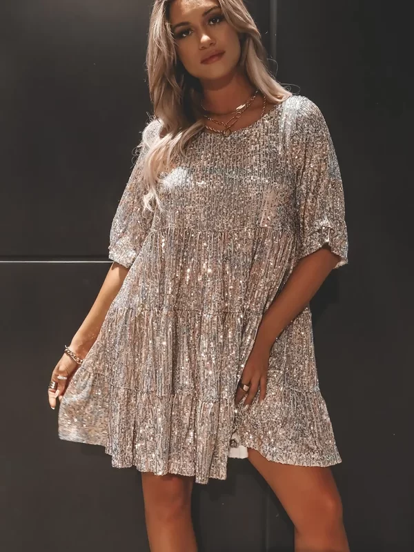 Last Day 48%-Sequin Baby Doll Dress