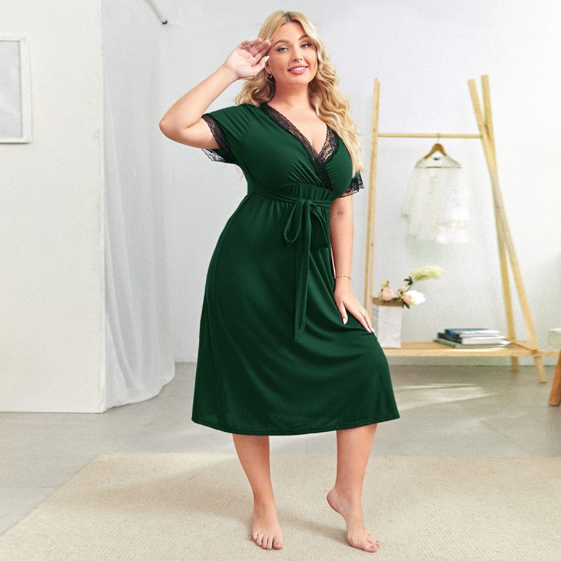 2024 Spring/summer plus-size women's fashion lace-up short-sleeved dress